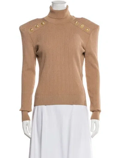 Pre-owned Balmain Turtleneck Long Sleeve Top In Brown