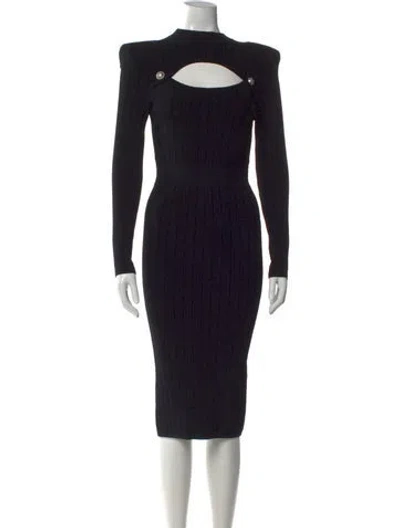 Pre-owned Balmain Turtleneck Midi Length Dress In Black
