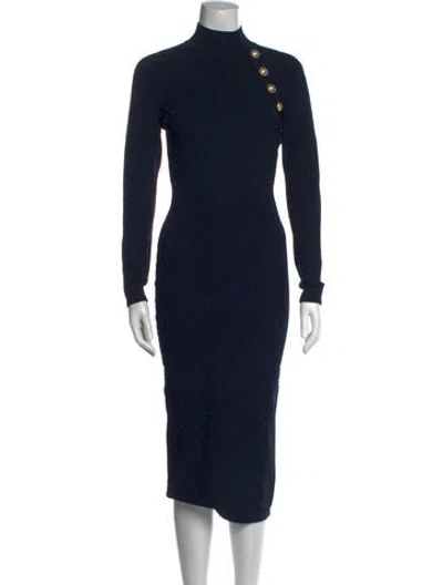 Pre-owned Balmain Turtleneck Midi Length Dress In Blue