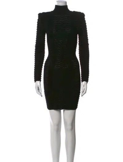 Pre-owned Balmain Turtleneck Mini Dress In Black