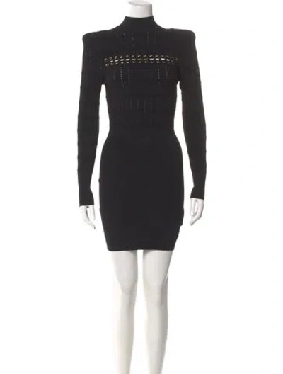Pre-owned Balmain Turtleneck Mini Dress In Black