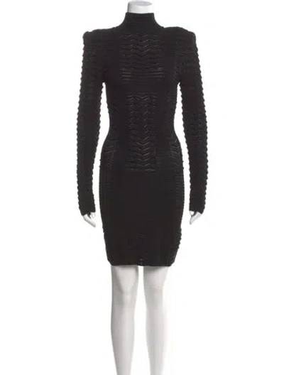 Pre-owned Balmain Turtleneck Mini Dress In Black