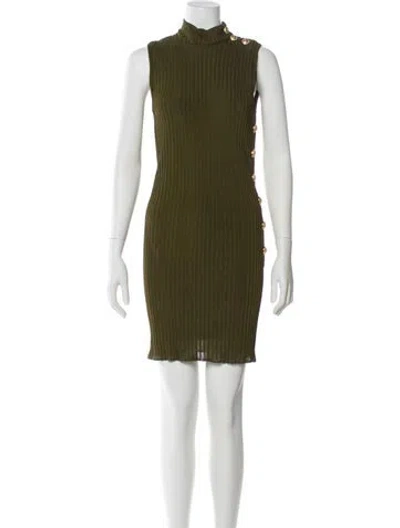 Pre-owned Balmain Turtleneck Mini Dress In Blue