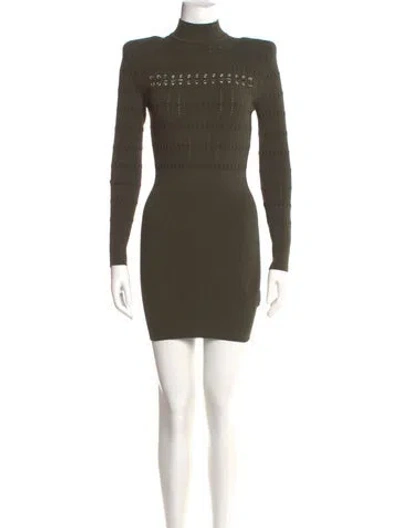Pre-owned Balmain Turtleneck Mini Dress In Green