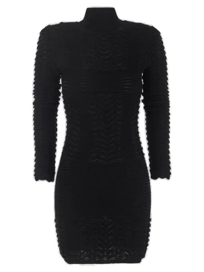 Balmain Turtleneck Mini Dress In Texturized Knit For Women In Black