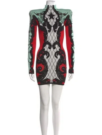 Pre-owned Balmain Turtleneck Mini Dress In Multi