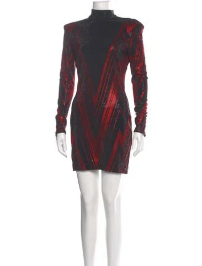 Pre-owned Balmain Turtleneck Mini Dress In Multi