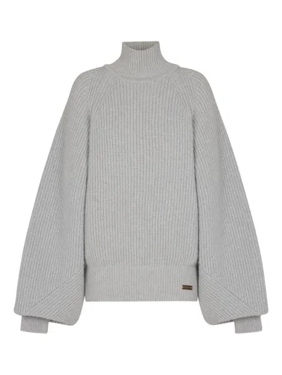 Balmain Turtleneck Ribbed Jumper In Gray