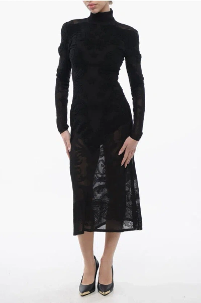 Balmain Turtleneck See Through Sheath Dress In Black