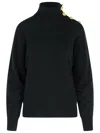 Balmain Turtleneck Sweater In Virgin Wool And Black Cashmere In Black