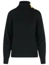 Balmain Turtleneck Sweater In Virgin Wool And Black Cashmere Women In Black