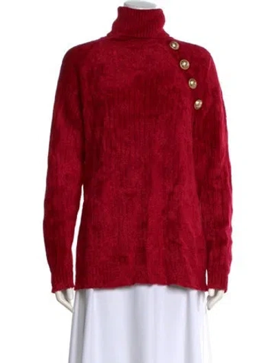 Pre-owned Balmain Turtleneck Sweater In Red
