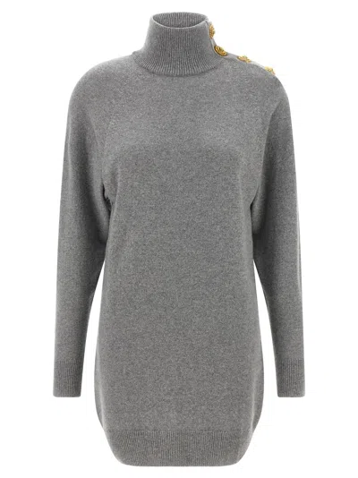 Balmain Turtleneck Wool And Cashmere Dress In Gray