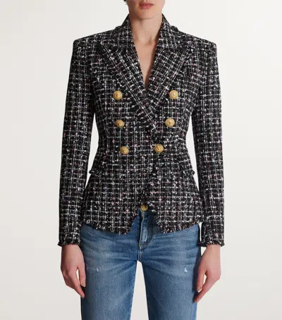 Balmain Tweed Jacket Structured Cinched Waist In Noir/multico