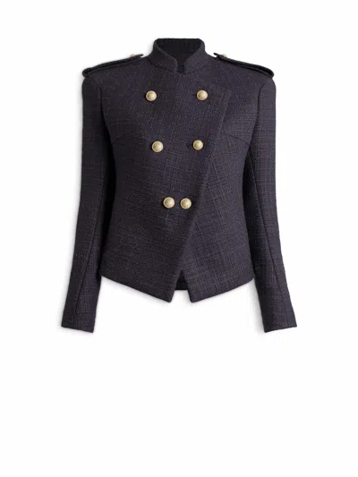 Balmain Tweed 6-button Jacket In Blue