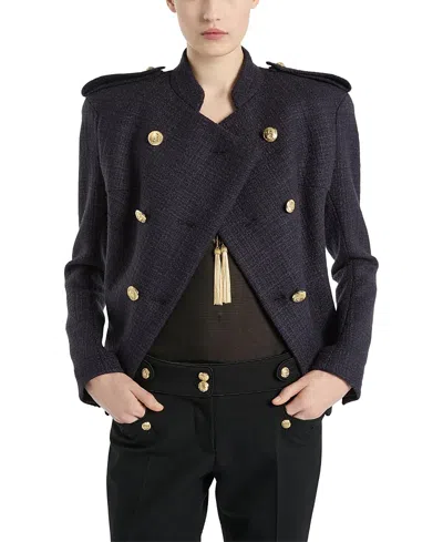 Balmain Tweed 6-button Jacket In Blue