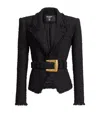 Balmain Tailored Jacket Belted Waist Gold Tone Buckle In Black