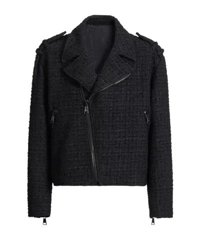 Balmain Tweed Biker Jacket In Black