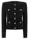 Balmain Tweed Button-up Jacket In Black