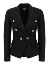 Balmain Six-button Tweed Blazer In Black