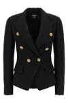 Balmain Wool Blazer With Flap Pockets And Gold-tone Buttons In Blue