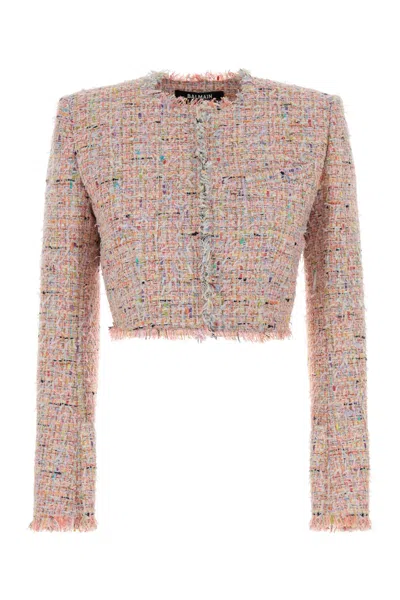 Balmain Tweed Blazer In Nylon-cotton Blend With Cupro Lining In Multicoloured