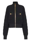 Balmain Textured Fabric Short Jacket With High Collar In Black