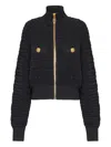 Balmain Textured Fabric Short Jacket With High Collar In Black