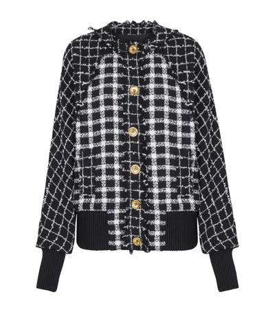 Balmain Tweed Bomber Jacket In Black