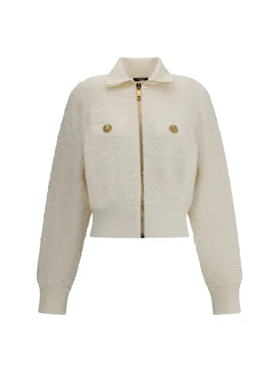 Balmain Tweed Bomber Jacket In Neutral