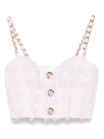 Balmain Tweed Crop Top In Purple