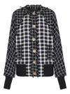 Balmain Tweed Button Bomber Jacket In Black