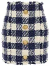 Balmain Checked High-rise Tweed Miniskirt In Blue