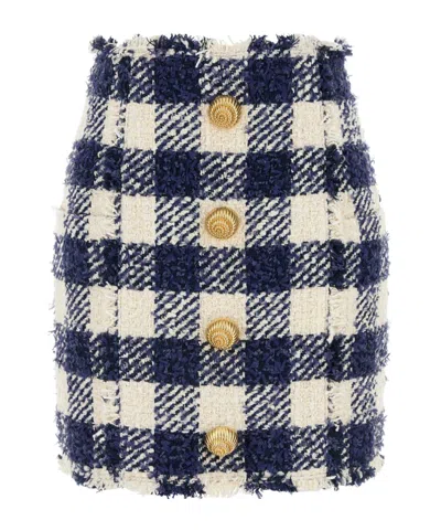 Balmain Tweed Buttoned Mini Skirt In Gray
