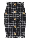 Balmain Tweed Midi Skirt High Waist Buttons In Black