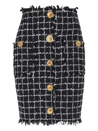 BALMAIN TWEED BUTTONED PENCIL SKIRT