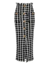 Balmain Long Gingham Tweed Skirt In Black