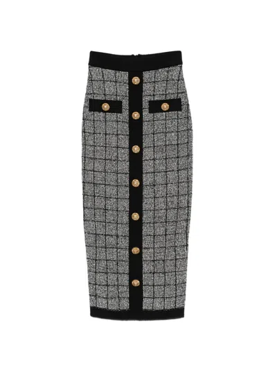 Balmain Tweed Button-front Skirt In Black
