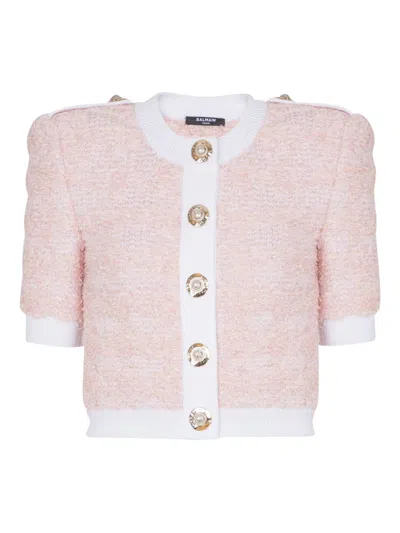 Balmain Tweed Cardigan In Pink
