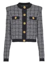 Balmain Cropped Tweed Check Cardigan Gold Buttons In Multi