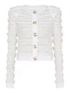 Balmain Tweed Knit Cardigan Featuring Shoulder Pads In White