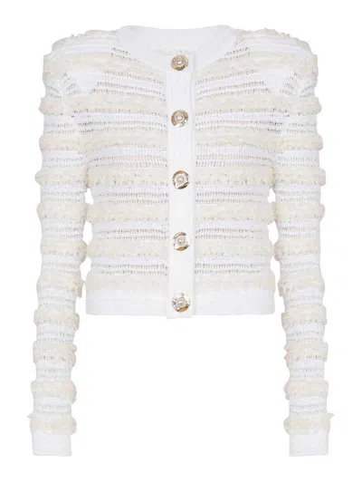 Balmain Tweed Cardigan In White