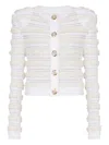 Balmain Tweed Knit Cardigan Featuring Shoulder Pads In White