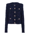 Balmain Blue Collarless Jacket With Gold Buttons In Tweed Woman In Navy Blue