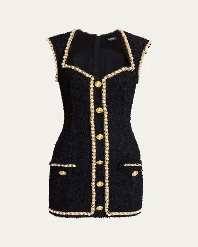 Balmain Embellished Metallic Tweed Mini Dress In Black Multi
