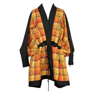 Pre-owned Balmain Tweed Coat In Orange And Yellow Tones