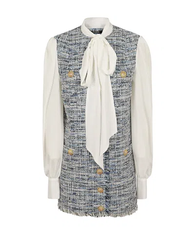 Balmain 4 Pkts Pussy Bowl Tweed Crepe Dress In Multi
