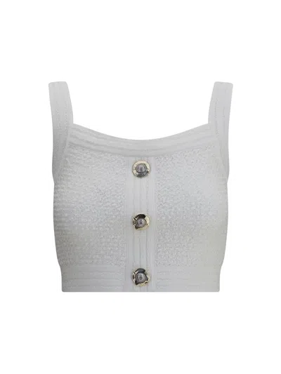 Balmain Cotton Blend Top Button Embellishments In White