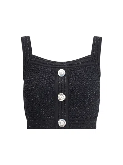 Balmain Tweed Crop Top In Black