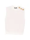 Balmain Knit Top Button Detail Sleeveless Round Neck In Pink
